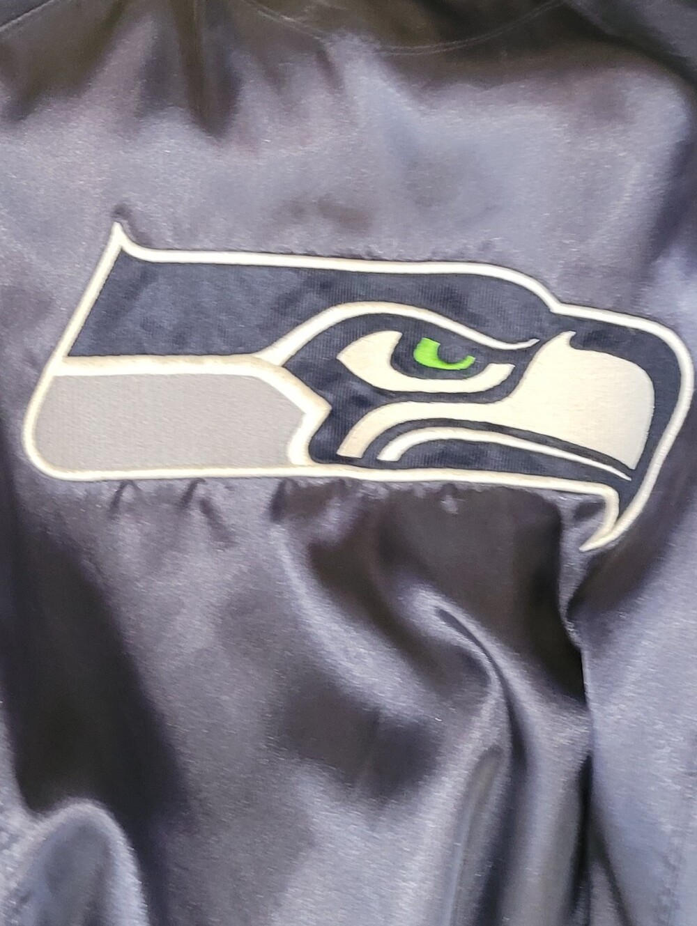 Seattle Seahawks Reebok Satin Zip Up Jacket NFL Mens 2XL Navy Blue Y2K